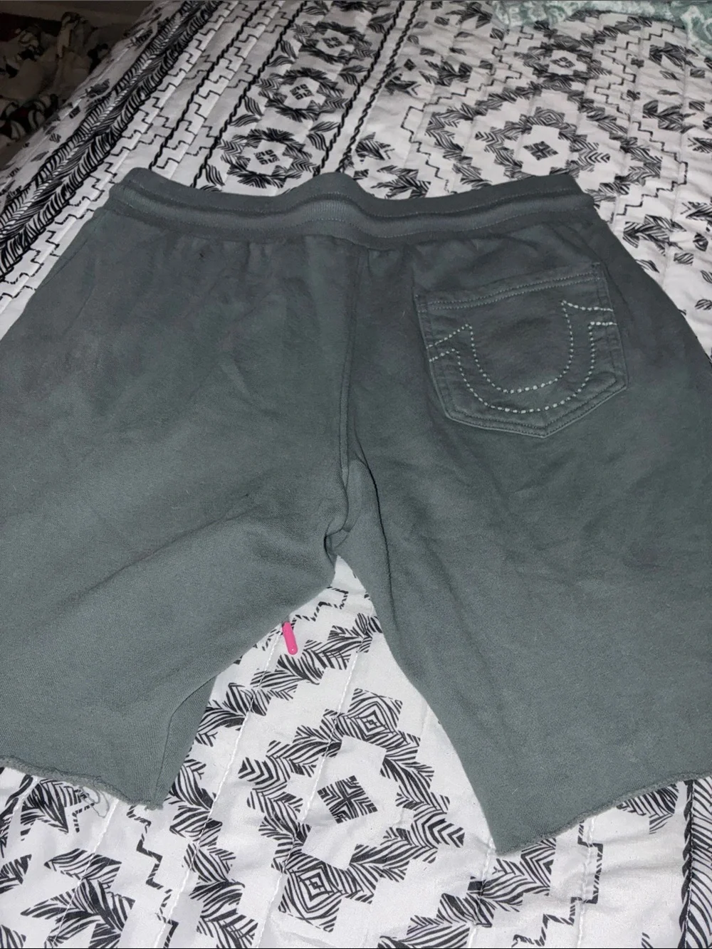 True Religion Men's Charcoal Shorts with Pink Logo Accents no flaws never wore